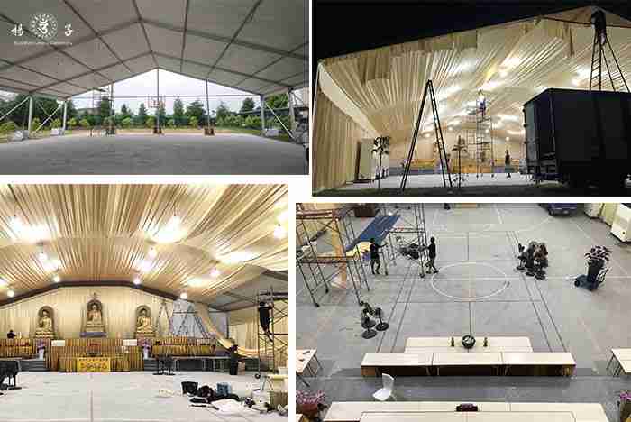 不惜負擔全部成本，特別拜託廠商緊急趕製出來的巨型布幔，清淨莊嚴，宛如蓮池金波起伏，從中可見楊子對美學品味的一貫堅持