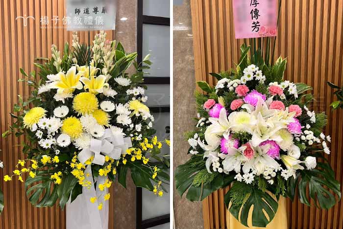 也有人選擇以致贈追思會場花卉式場布置之方式表達心意。 攝/楊子佛教禮儀公司 也有人選擇以致贈追思會場花卉式場布置之方式表達心意。|楊子佛教禮儀公司